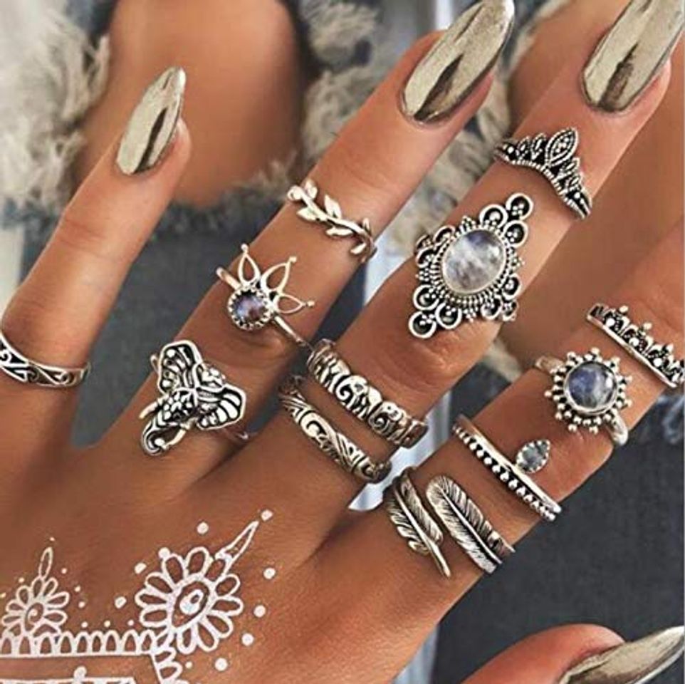 Moda Edary Vintage Elefante Knudillos Anillos Conjunto de Anillo de Plata Corona Junta