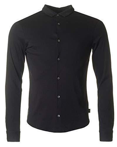 Place Armani Hombres Camisa de Algodón Slim fit Jersey Negro M