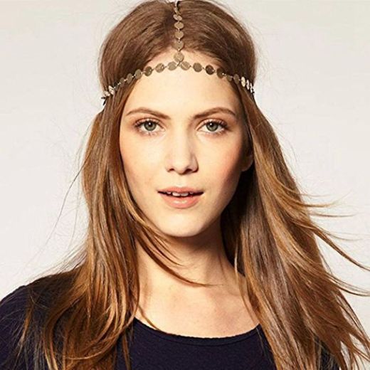 Jovono - Cadenas de cabeza de oro simple con lentejuelas