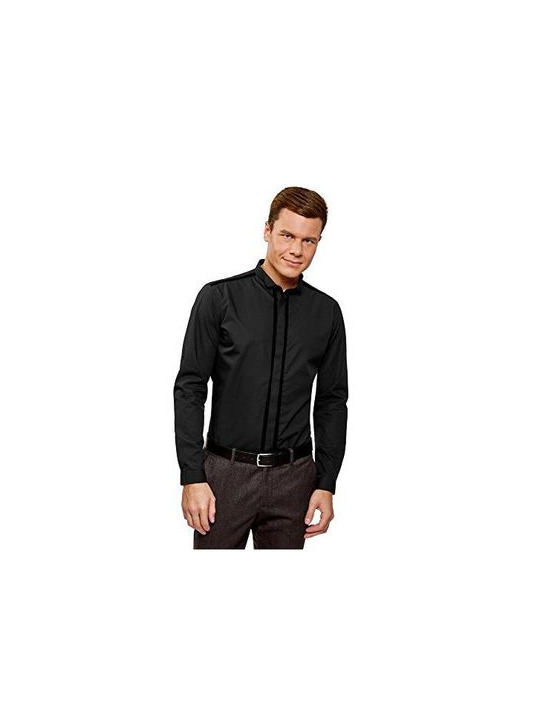 Producto oodji Ultra Hombre Camisa con Cuello Mao y Detalles Decorativos, Negro, сm