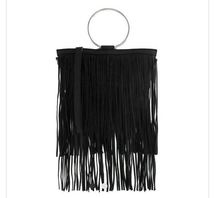 Moda Mala franjas preto |