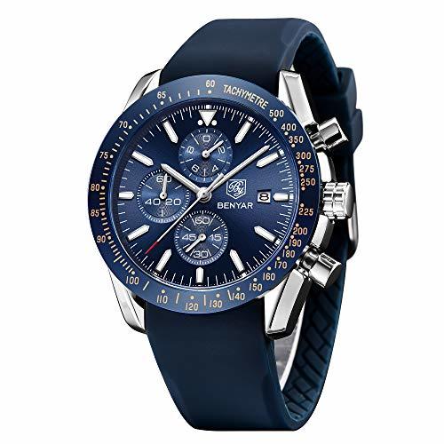 Fashion BENYAR Relojes Hombre Cronógrafo Analógico Cuarzo Correa de Silicona 30m Impermeable Deporte