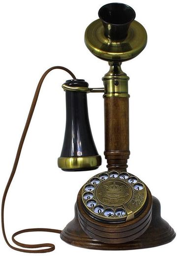 Retro phone, Vintage wood and  metal bell. Cable phone.