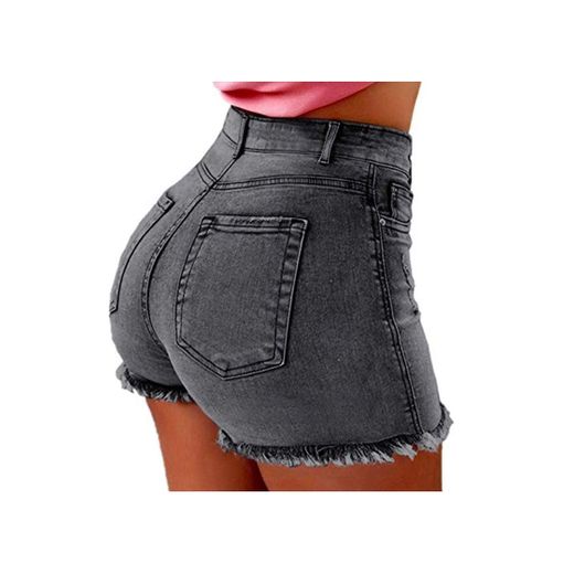 Shorts Mujer Jean Denim Short Recto Mujer Cintura Alta Tassel Shorts de