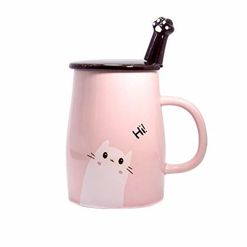 Social Taza Linda del Gato Taza de café de cerámica con Cuchara de