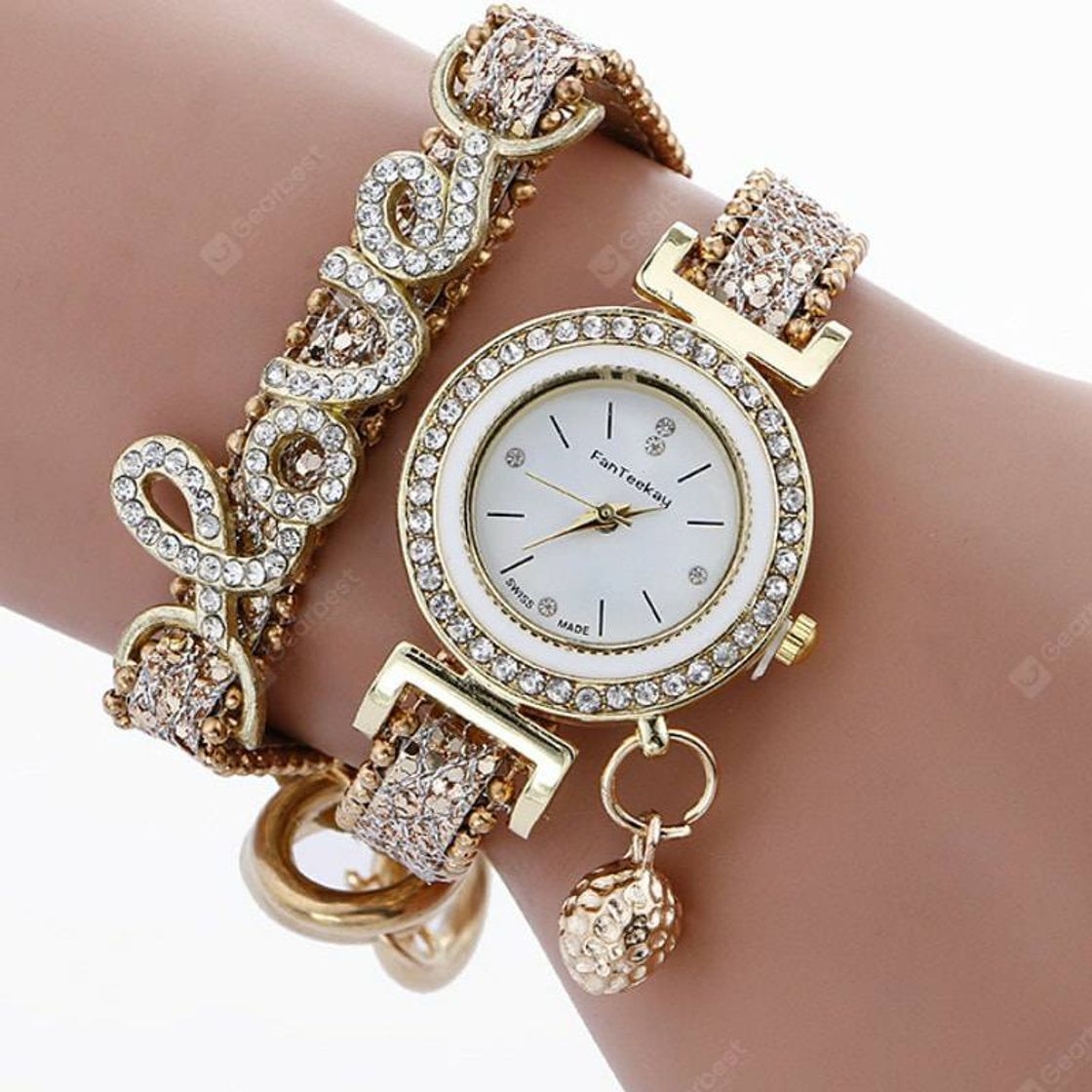 Fashion Diamond Dial Leisure Creative LOVE Belt Quartz Watch - Gold
