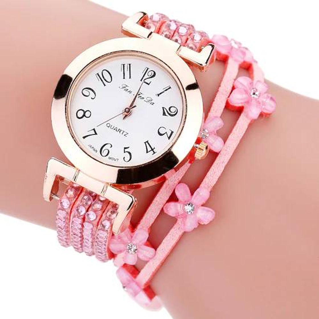 Fashion Female Diamond Flower Bracelet Watch Quartz Watch - Pink
