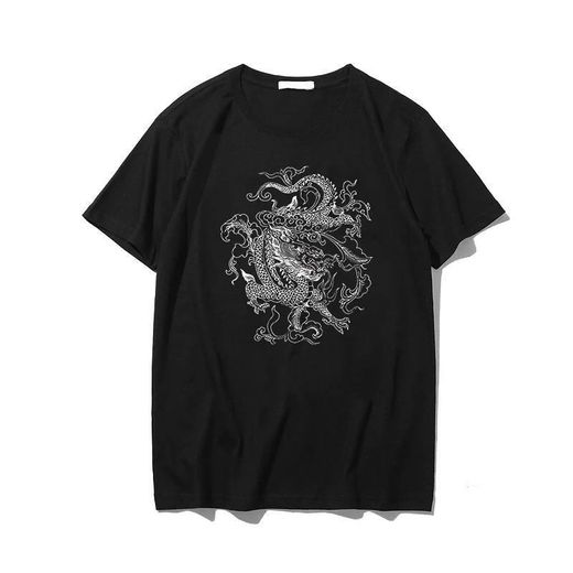 Camisa manga corta negra/blanca/gris con dragon chino