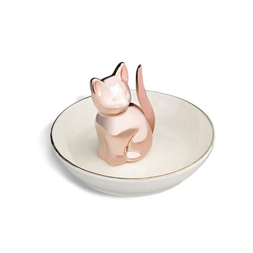 Cat Ring Holder Trinket Tray Ceramic Jewelry Dish Home Decor Rose Gold