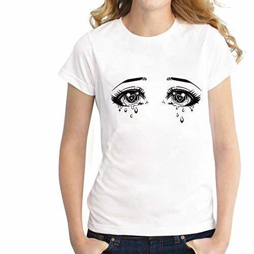 XIAOBAOZITXU Camiseta De Mujer con Lágrimas En Los Ojos Manga Corta O-Cuello