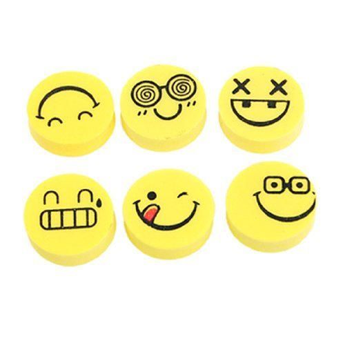 DealMux 6 Pcs cara do sorriso Expressões Borracha papelaria Borrachas Amarelo