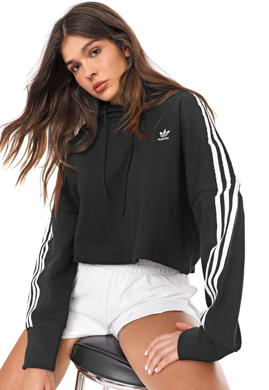 Moda Moletom Flanelado Cropped Fechado Adidas 