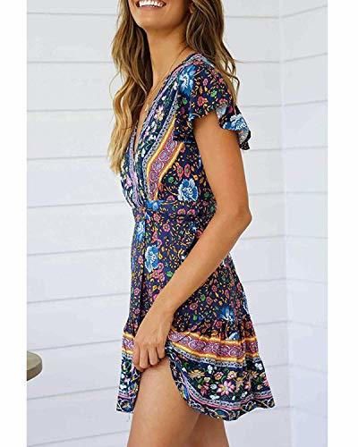 Abravo Mujer Vestido?Bohemio Corto Florales Nacional Verano Vestido Casual Magas Cortas Chic