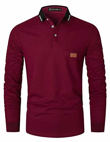 Moda GHYUGR Polo Hombre Manga Larga Contraste Escote Otoño Invierno Deporte Golf Tennis