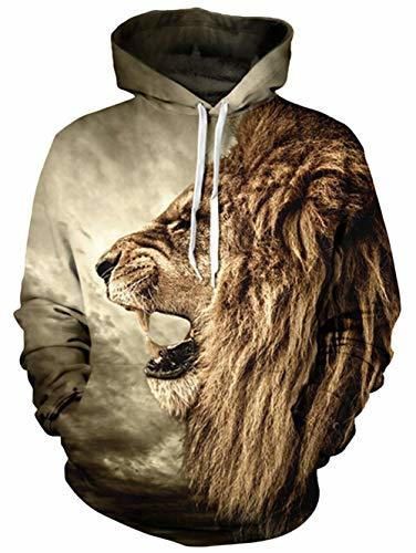 TUONROAD Sudadera con Capucha Hombre Novedad León 3D Impreso Marrón Hoodie Mujer