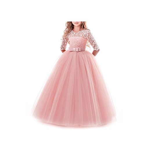 IBTOM CASTLE Vestido de niña de Flores para la Boda Princesa Largo