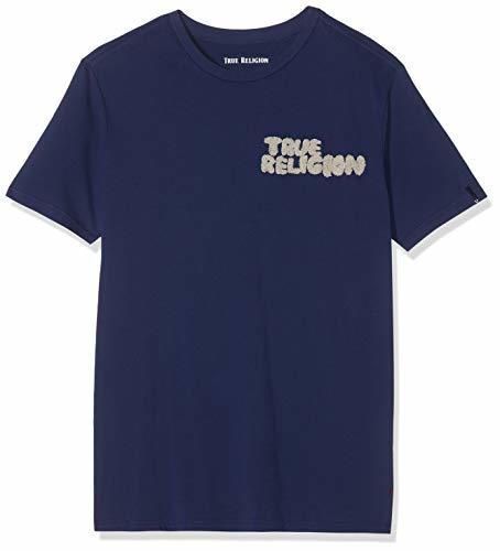 True Religion Crew Shirt True Embro Solid Navy Camiseta, Azul, Medium