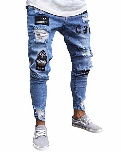 Fashion AnyuA Pantalones Vaqueros Hombres Rotos Pitillo Slim Fit Skinny Pantalone Casuales Elasticos