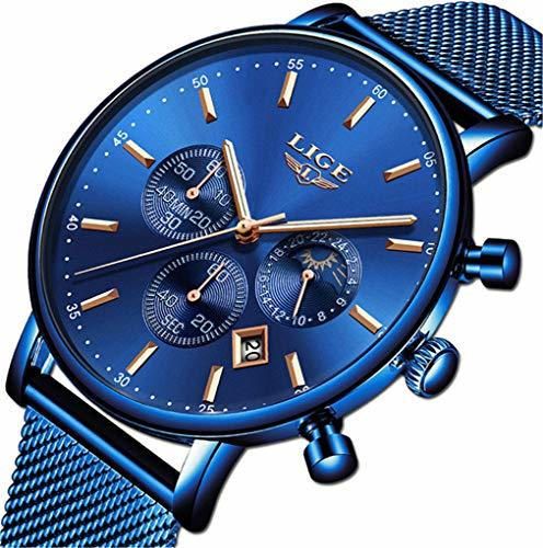 Reloj de Hombre Impermeable Acero Inoxidable Multifuncional Cronógrafo Marca LIGE La Moda
