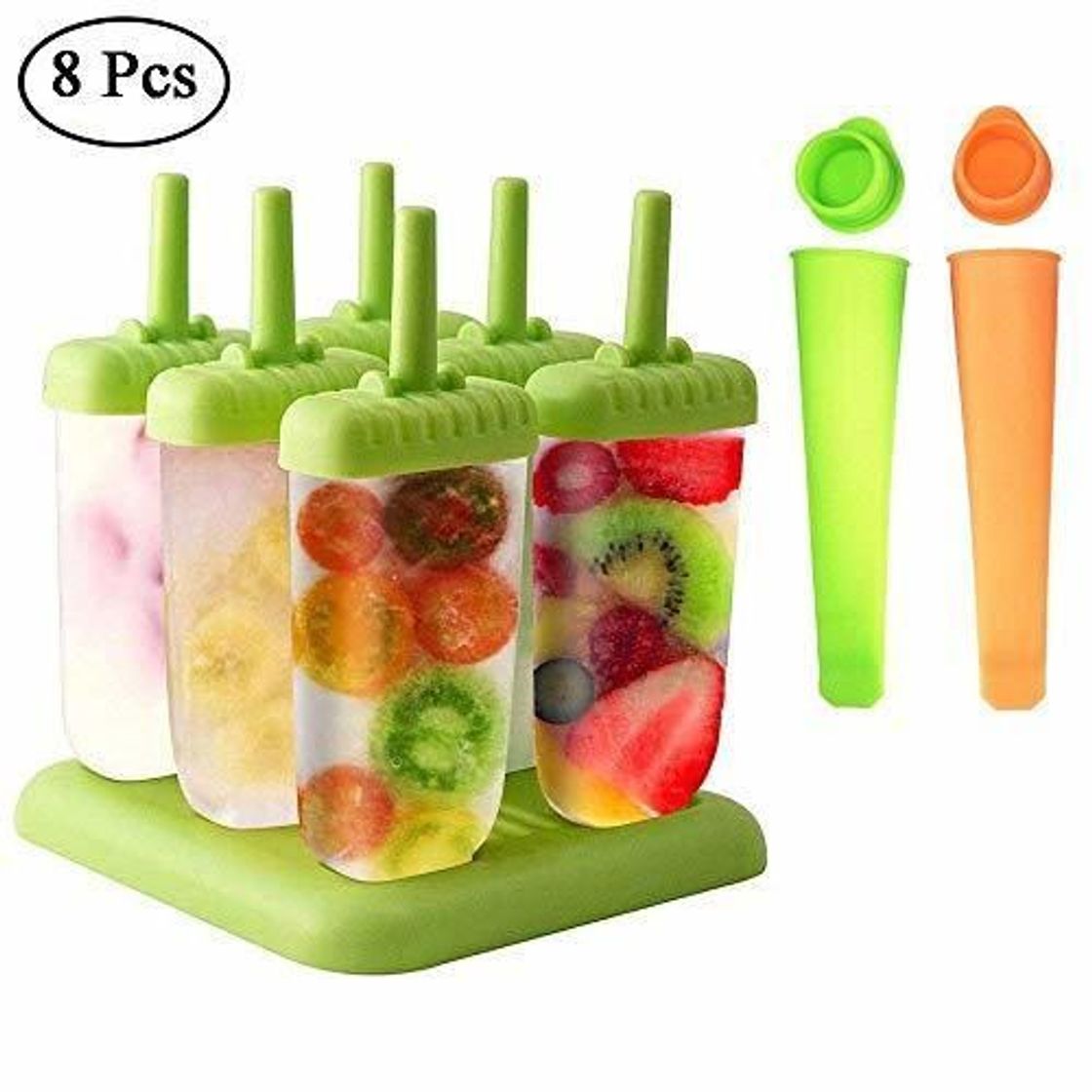 Home Queta Molde de helado Moldes de Polos Reutilizable Moldes Silicona Naranja Verde（8pcs）