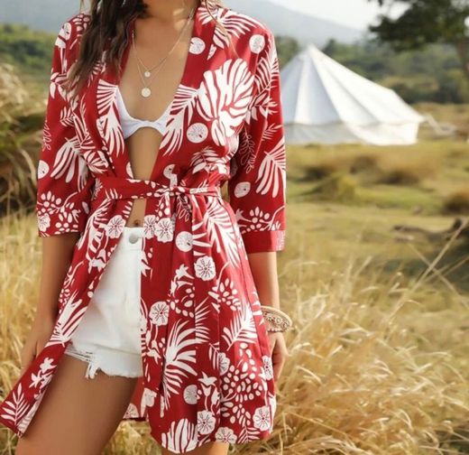 Kimono con Estampado Tropical