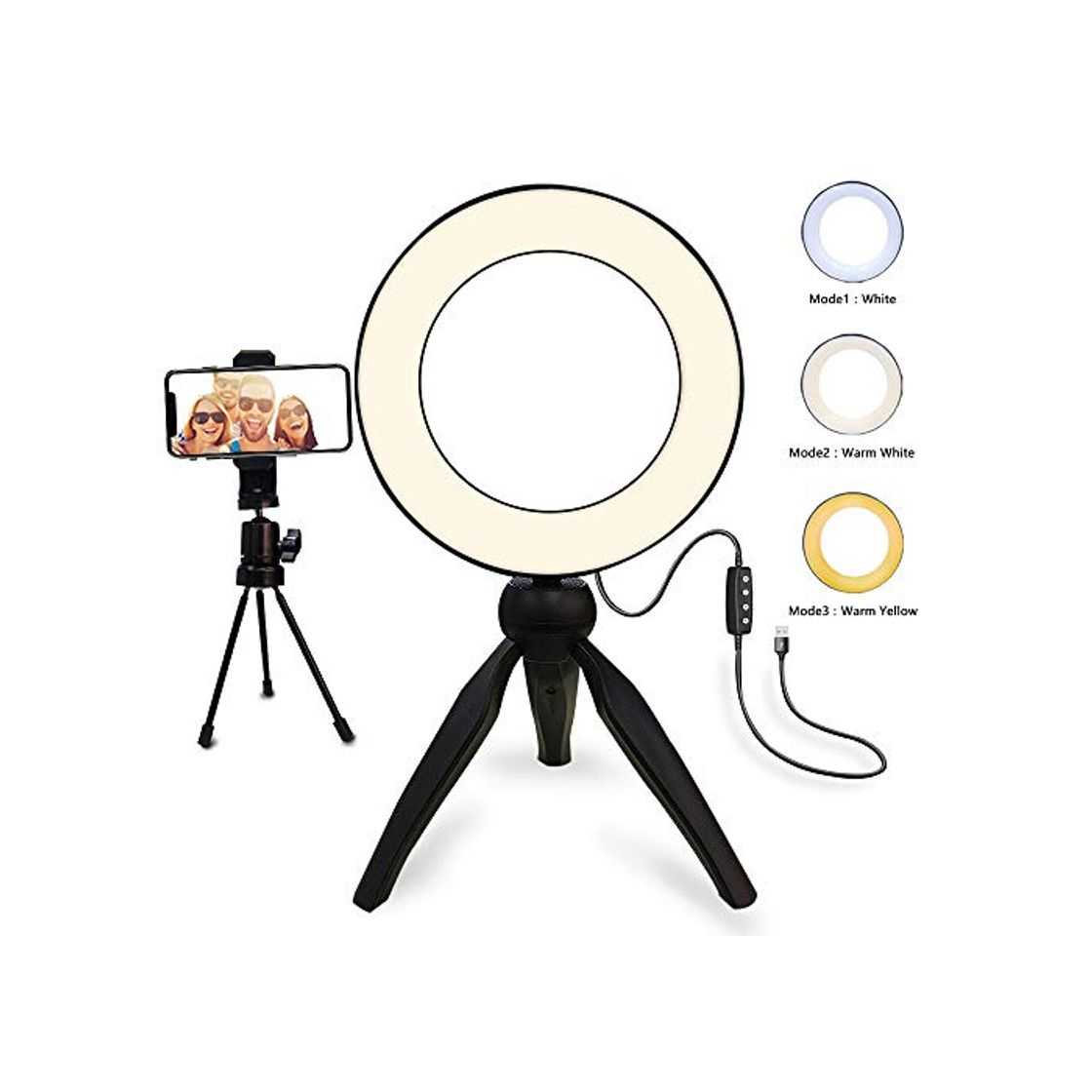 DOUBLEZ - Anillo de luz LED de 6 pulgadas para cámara selfie