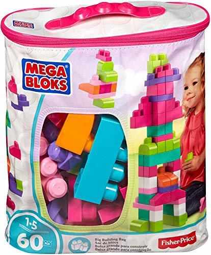 Place Mega Bloks Juego de construcción de 60 piezas, bolsa ecológica rosa, juguetes