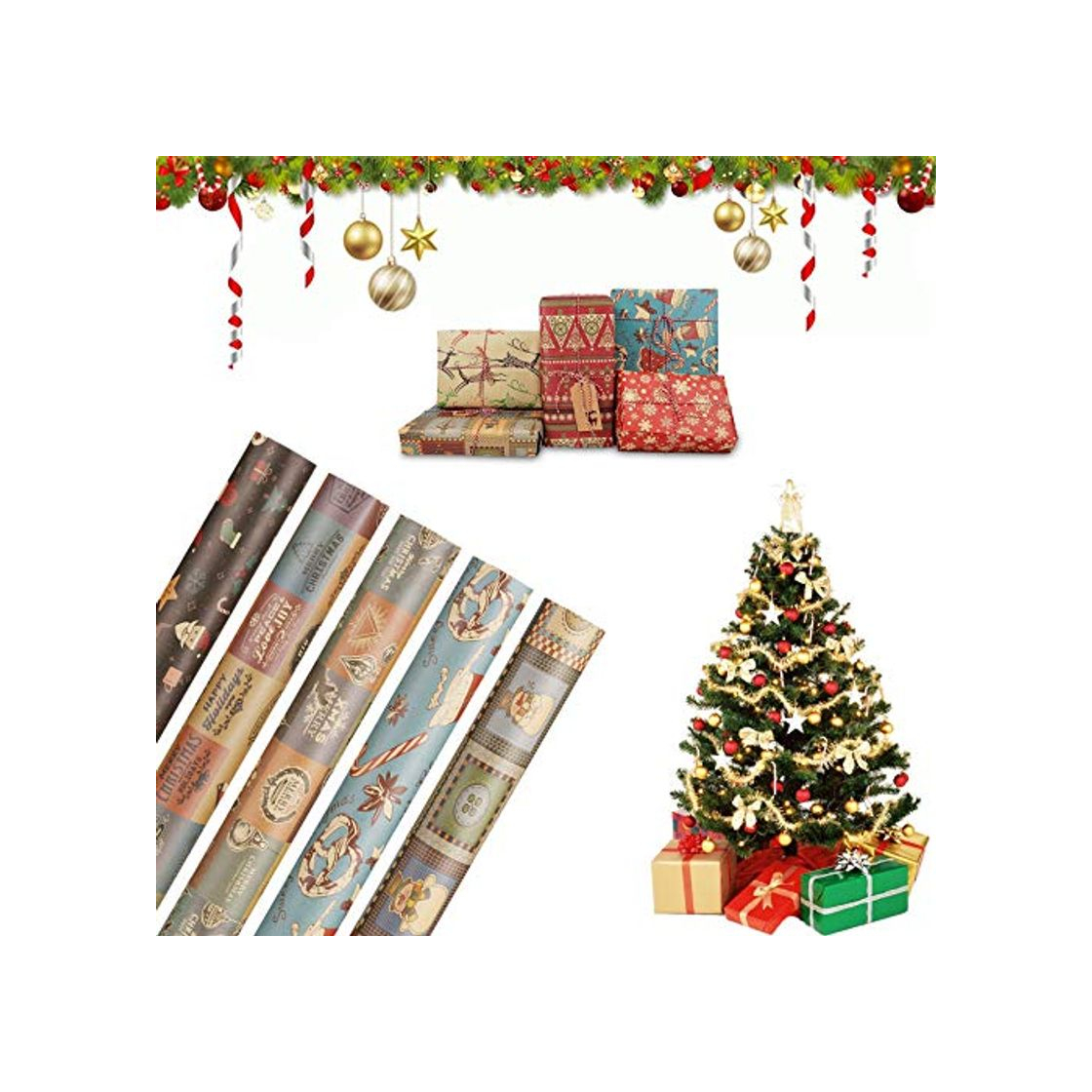 Product 5 Hojas Papel Para Envolver Regalos,Navidad Papel para Regalo,Juego de Papel de