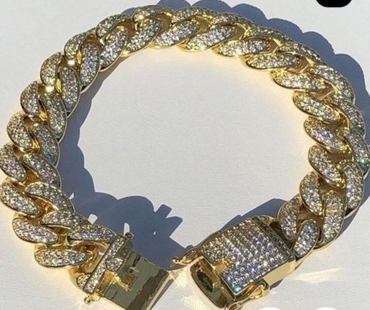 Mens Iced Out Cuban Link Bracelet 14k Gold Plated Diamonds J