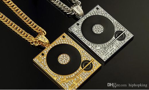 Fashion DJ Phonograph Pendants Gold And Silver Chain Men