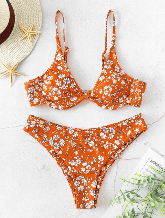 Productos ZAFUL- Biquíni laranja ditsy underwire