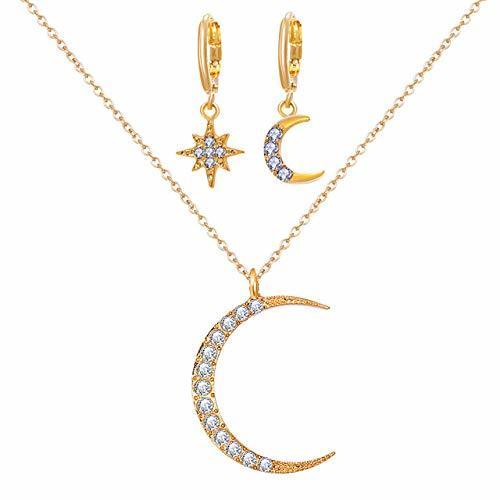 Social Pendientes YDHWWSH Estrela de cristal lua sol colar conjunto brincos pendurados em