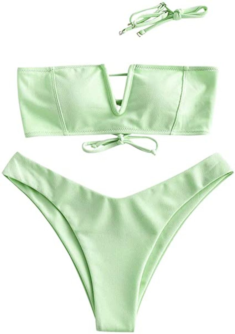 Moda ZAFUL Bikini de corte alto para mujer con lazo