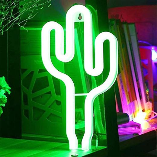 ENUOLI Cactus luz de neón del USB LED Luces Cactus lámpara de pared decoración de la habitación con pilas luces de neón verde de neón signos Cactus Lámparas de luz para los niños dormitorio Barra de