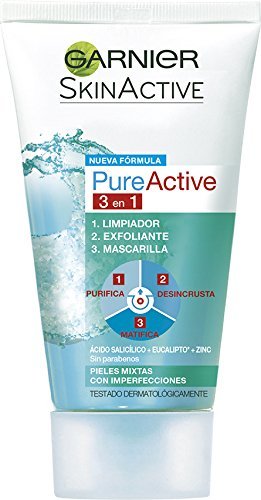 Social Garnier Skin Active - Pure Active 3 en 1 - Limpiador, exfoliante y mascarilla