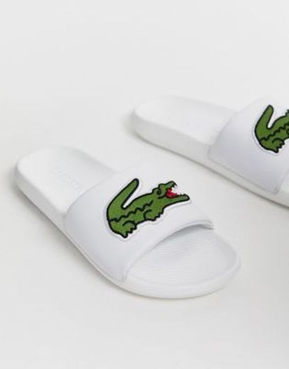 Lacoste croco slides with large logo in white | ASOS