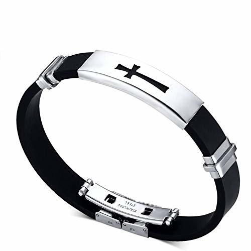 Lugares MHOOOA Hombres Black Cross Punk PU Band Pulsera de Acero Inoxidable Cierre