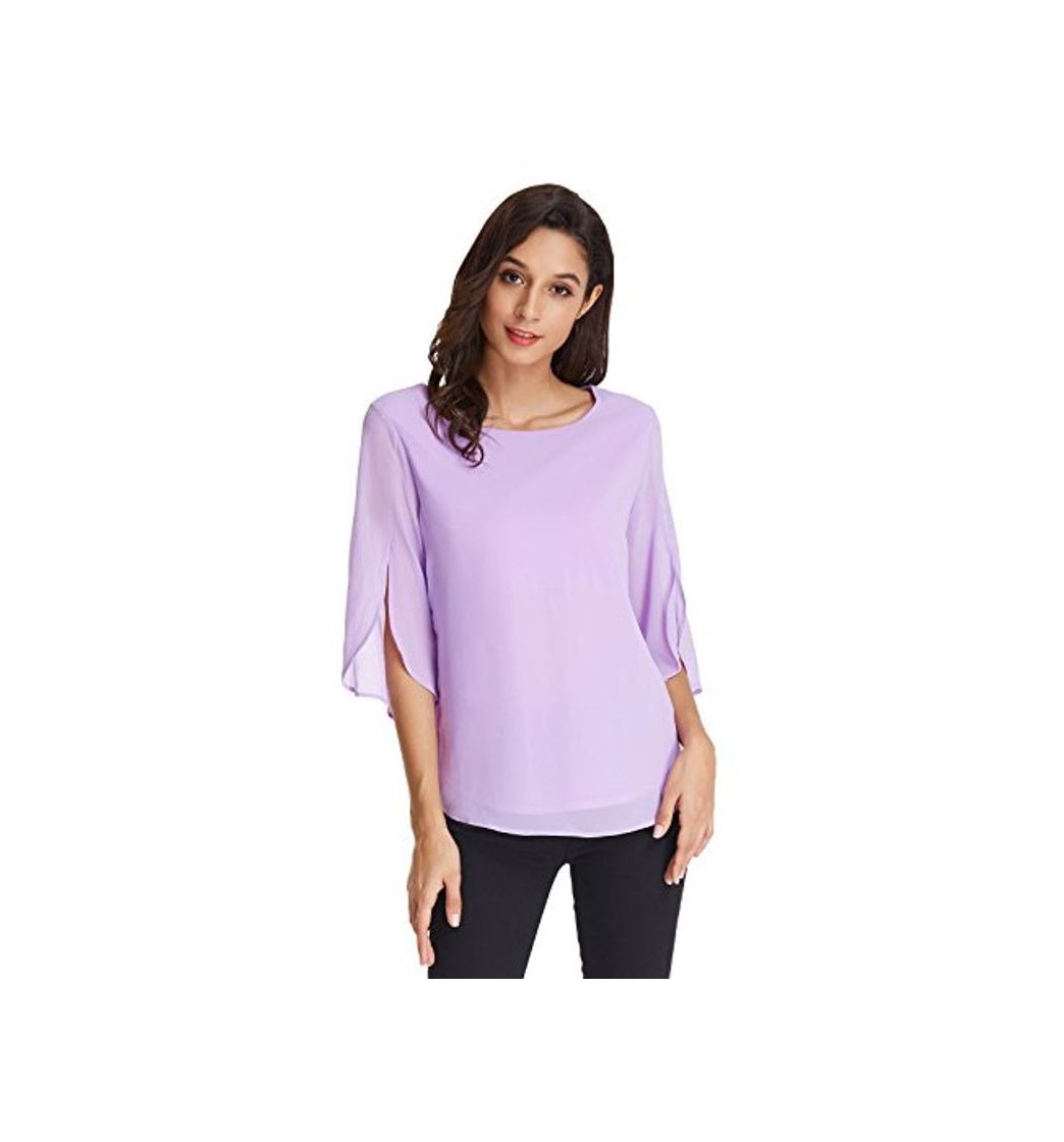 Social Elegante Blusa 3/4 Manga Blusa de Mujer Casual Escote Redondo para El