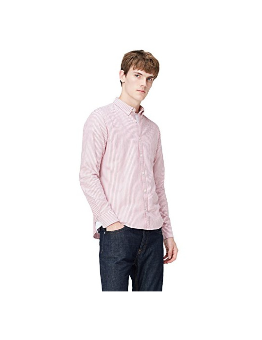 Social T-Shirts Camisa de Rayas Entallada con Cuello Óxford para Hombre, Rosa