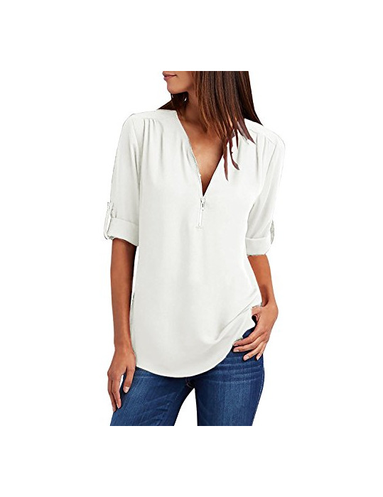 Social UMIPUBO Blusas y Camisa Mujer Vaquera Sexy Camisetas de Gasa Tops Cremallera