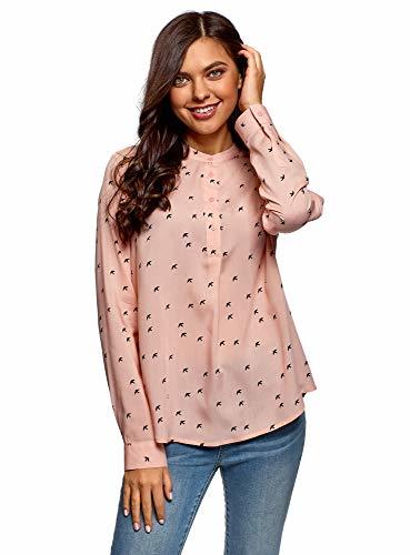 Social oodji Collection Mujer Blusa de Viscosa con Silueta en A, Rosa, ES