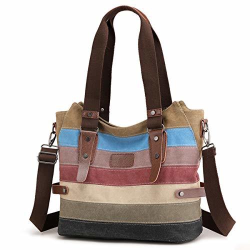 Social Travistar Bolsos de Mujer Bolso Bandolera Multicolor Rayas Lona Bolso Hombro Crossbody