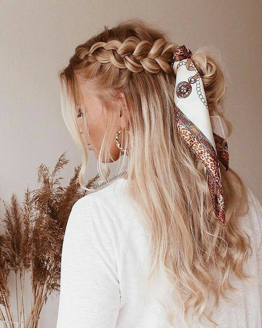 Moda Penteado com Trança grossa+Lenço 