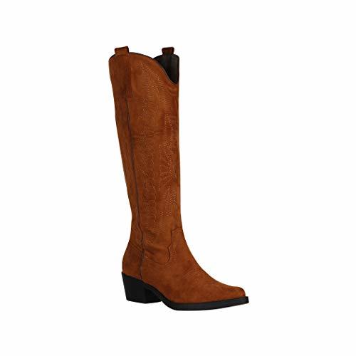 Products Elara Botas de Vaquero para Mujeres Cowboy Chunkyrayan F1225 Camel-39