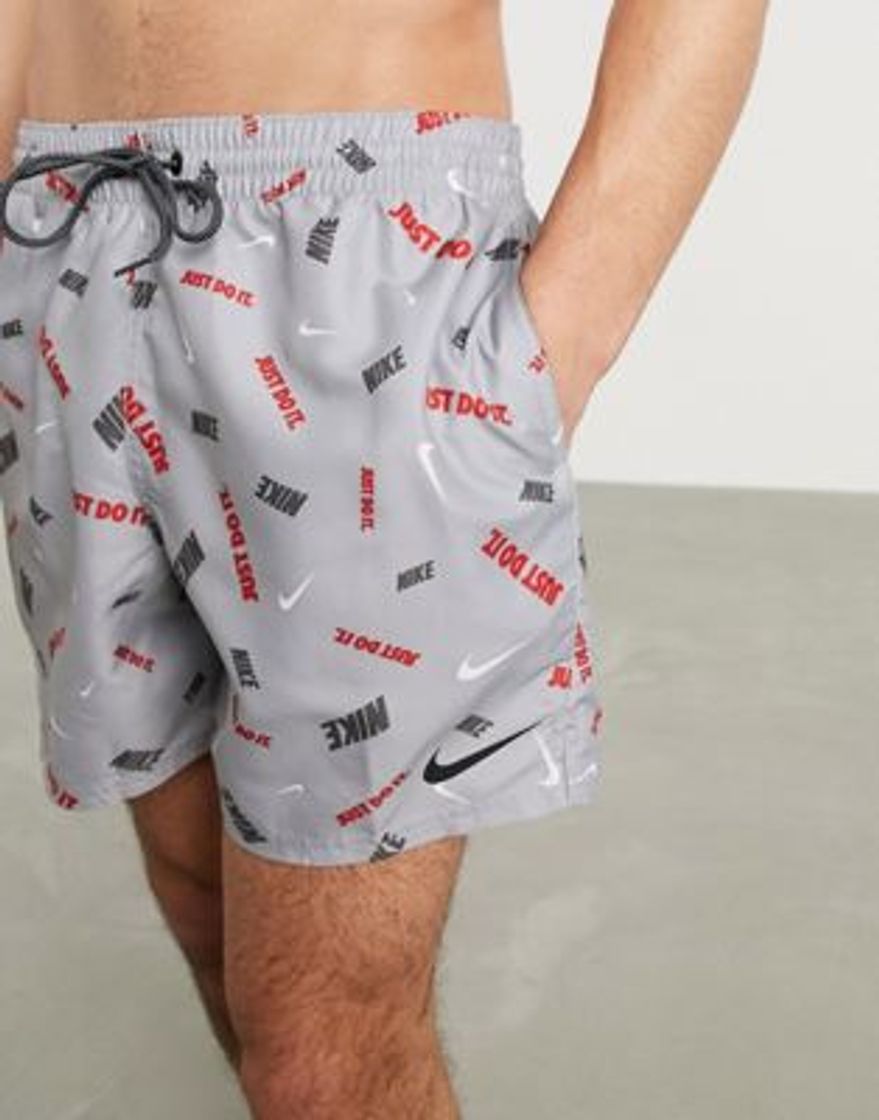 Fashion Nike Swimming 5inch volley shorts with all over swoosh print in gray ...