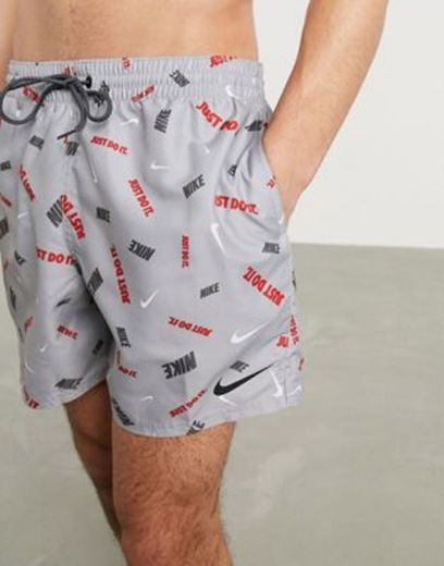 Nike Swimming 5inch volley shorts with all over swoosh print in gray ...
