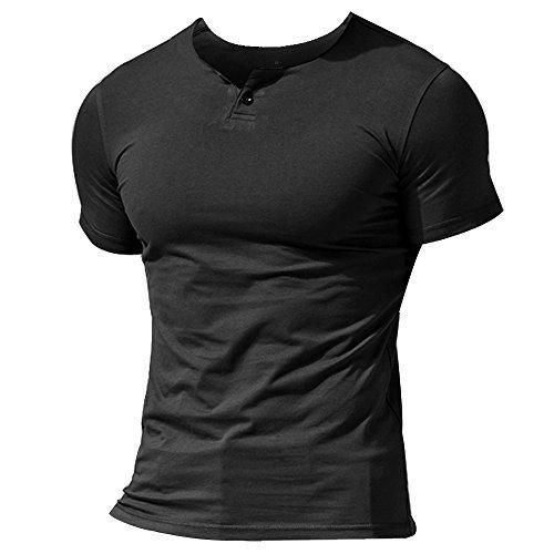 Hombres Casual Manga Corta Camiseta Soltero Botón Abertura Llano v Cuello Camisas