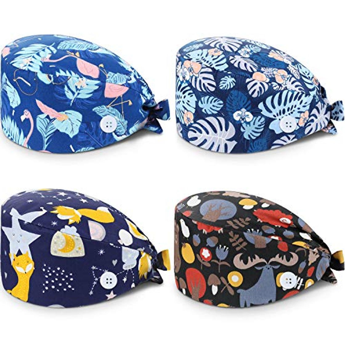 Product SATINIOR 4 Paquetes Gorros Quirúrgicos Gorro Turbante Estampado Gorro Matorrales Bouffant de Pelo Ajustable Gorro Médico Unisex con Banda de Sudor para Belleza Trabajador Cuidado Personal