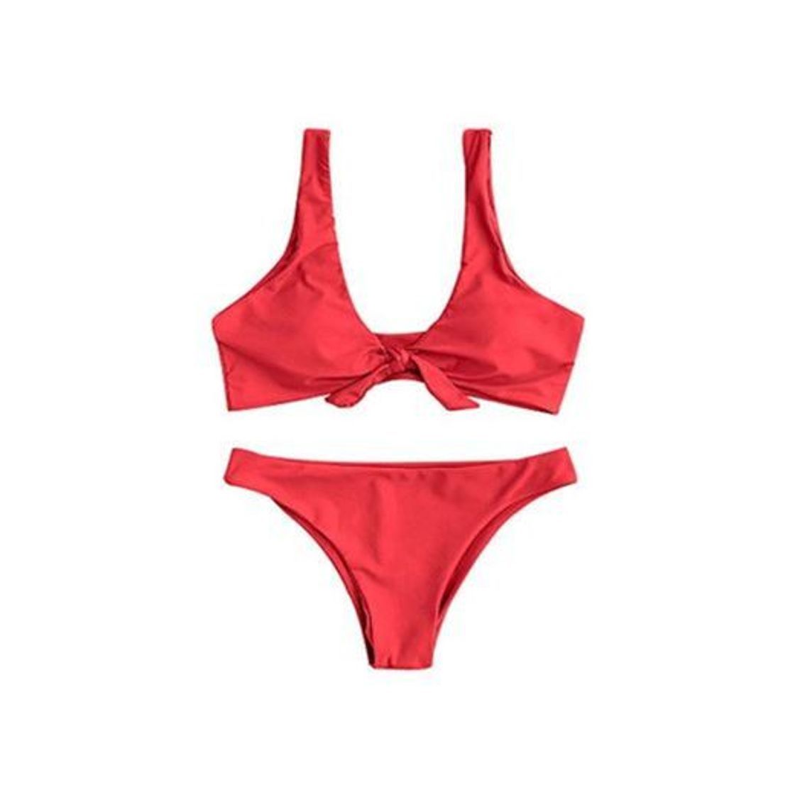 Social ZAFUL Bikini Set con Relleno Traje de Baño Dos Piezas con Nudo Delantero Estampado Color Liso para Mujer 2019 Verano