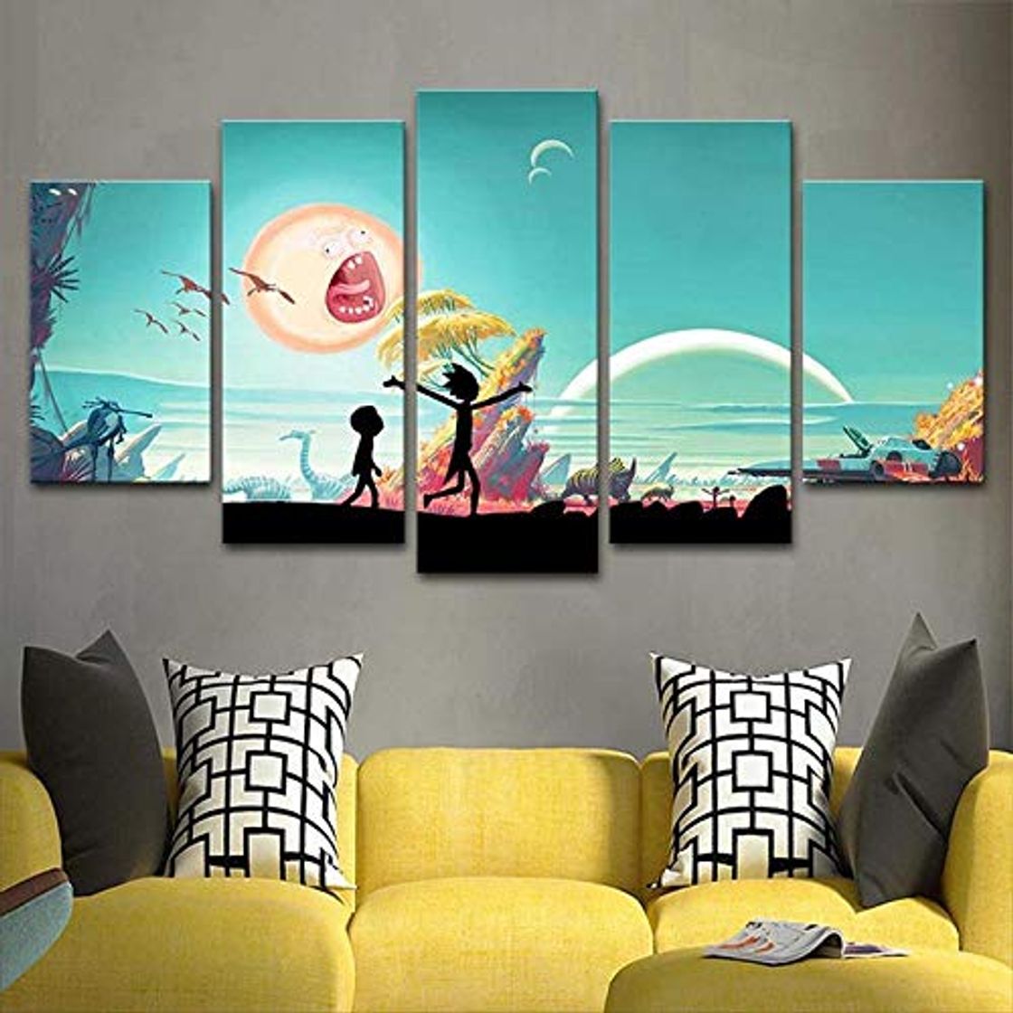 Products OGCBH 5 Pezzi Quadri Murali Sueña Rick Y Morty Lienzo Mural Imagen Decoración Del Hogar Sala De Estar 5 Pintura Modularhd Impresiones Poster Frame Pictures Of Home Bedroom Impresión En Lie 200x100cm